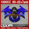 Injection Fairings Tank voor Suzuki GSXR 1000 cc 1000cc K2 GSXR-1000 2000-02 Bodys 155No.103 GSX R1000 GSXR1000 2001 2002 2002 GSX-R1000 00 01 02 OEM Glanzen Blauw