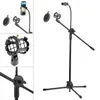 Live Broadcast Gooseneck mobiele telefoonhouder Bracket statief met microfoonstandaard en popfilter voor selfie studio vlog video