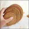 Mats Pads 8/10/13/16/18/20Cm Natural Rattan Bamboo Round Cup Mat Tavolo da pranzo Insation manuale Decorazione cucina Nerdsropebags500Mg Dh6Ua