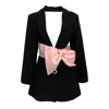 Women's Suits Spring 2022 Women Fashion Casual Sexy Black Pink Hollow Bandage Bow Buttons Single Breasted Long Sleeve Jacket Blazer Femme