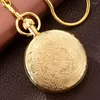 Pocket Watches Retro Elegant Gold Copper Self-Wind Mechanical Watch Luxury Pendant Antik klocka Gift med kedja Automatisk hane