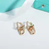 18K gold double u shape stud earrings for women fashion luxury brand designer OL style shining crystal ear rings earring party wed3367