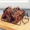BBQ Tools Accessories Non-Stick Rib Rack Stand Barbecue Steaks Racks Stainless Steel Chicken Beef Ribs Grill Black for Gas Smoker or Charcoal 220921