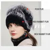 Berets Women Scarves Set Natural Fur Hats Knit Hat Scarf Real Rex Winter Warm Fashion Princess For Ladies