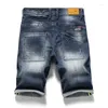 Shorts pour hommes EL BARCO Denim Coton Hommes Jeans Été Scratch Déchiré Trou Doux Bleu Pantalon Homme Hip Hop Genou Longueur Slim Pantalon Décontracté