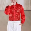 Chemises décontractées pour hommes brillant or paillettes paillettes à manches longues mode discothèque fête scène Disco choeur pour Chemise Homme 220922