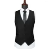 Men's Vests Men Waistcoat Black Single-breasted V Neck Back Lace-up Suit Vest Oversize Male Gilet Homme Sleeveless Formal Business