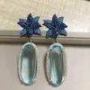 Hoop -Ohrringe Bilincolor Blue Cubic Zirkonia Luxusblume baumelnden Ohrring für Frauen
