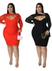 Plus Size Dresses 5XL Women Corset Hollow Mesh Splice Full Sleeve Ropa Mujer 2022 Fashion Solid Sexy Oversize Dress Vestidos