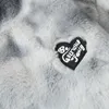 Hip Hop Winter Faux Fur Fleece Down Jacket Streetwear Men Harajuku Tie Dye Heart Fuzzy Jackets Warm Coats 2022 Casual Zipper Coats