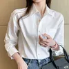 Camicette da donna Camicia bianca Top da donna 2022 Primavera maniche lunghe larghe Tasche Solid Drop Button Up Blusas Donna Vintage 0139