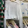여자 T 셔츠 당기 펨메 귀여운 3 차원 작은 체리 장식 긴 소매 중공 스웨터 여름 상단 여성 태양 보호
