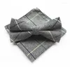 Bow Ties Brand Men Jacquard Striped Plaid Cotton Tie Vintage bruidegom Business Wedding Party Bowtie Pocket Square zakdoek Hanky ​​Set