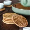 Sottobicchieri Sottobicchieri in rattan intrecciato Tappetino per tazza fatto a mano Bevande Piatti con bordo arrotondato Piatti Insaporiti per cucina 1 set 6 pezzi Consegna a goccia Bdebag Dhdoe