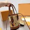 Floral Mini Seau Sac Designer Épaule Composite Sac Bandoulière Sacs À Main Femmes Sacs À Main Toile Cuir Femme Pochette Chaîne Petit Porte-Monnaie En Métal Doré Longue Sangle