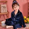 Pyjama's wintervelours sets voor kinderen herfst lange mouw afdraaien colloar warme slaapkleding kinderen huiskleding jongens meisjes pyjama pak 220922