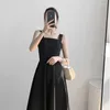 Sıradan Elbiseler Fransız Retro Asma Elbise Zarif Kadınlar 2022 İlkbahar ve Yaz Sundress Seksi Hepburn Siyah Tank Kadınlar için