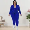 Survêtements grande taille ensembles femmes vêtements 2 pièces ensemble à volants Patchwork haut pantalon costume automne mode solide décontracté surdimensionné tenues