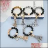 Porte-clés Bracelet de perles en bois givré noir Porte-clés Modèle de mode Gland Pendentif Bracelets Femmes Fille Porte-clés Poignet Dhseller2010 Dhjfb