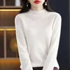 Nouveau 100% laine pull femmes creux couleur unie première ligne prêt-à-porter col Semi-haut chemise à bascule