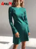 Casual Dresses Silk Satin for Women Elegant Long Sleeve Knee Length Evening O Neck A Line Fashion Summer 220922