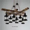 Lampes suspendues Rétro Bois Lumières 8 Tête Vintage Industriel Loft Verre Fer LED Lustre Suspension Lampe En Bois Droplight