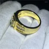 Anillos de racimo Solitario Masculino Anillo lleno de oro amarillo 5 mm Zircon Cz Compromiso Banda de boda para hombres Joyería de moda