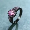 Fedi nuziali Anello da principessa femminile di lusso in pietra ovale rosa Anello vintage in oro nero grande per le donne Promessa di fidanzamento d'amore