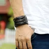 Righe bracciale rigido in pelle intrecciata polsino multistrato con bottone avvolgente braccialetto regolabile per uomo donna gioielli di moda nero