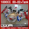 OEM-kuipen Tank voor Suzuki K2 GSXR-1000 GSXR 1000 CC GSXR1000 WIT Glossy 00 01 02 Body 155No.39 GSX R1000 GSX-R1000 2001 2002 2002 1000cc 00-02 Injectie Mold Beurs