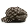 Berets 2022 Autumn And Winter Classic Style Korean Plaid Woolen Beret Octagonal Cap Women's Spaper Bay Hat British Retro