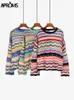 Suéteres femininos APROMS Multi Color Blocked Kniting Pullover Women Summer Summer Casual Sleeve Hollow Out Sweater Cool Girls Fashion Jumper 220922