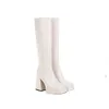 Stivali Tacco Alto 2022 Moda Punta Quadrata Scarpe Con Plateau Bianco Donne Nere In Pelle Botas De Invierno Para Mujer Y2209