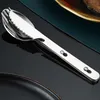 Camping Spoon Fork Knife Cutlery Set Stainless Steel Multifunction Lock Catch Outdoor Sport Flatware Tableware Hands Tool