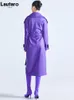 Skóra damska Faux Lautaro Spring Autumn Długość luksusowa elegancka fioletowa kolorowa płaszcz dla kobiet szarfy Designer Projektanta Mody 220922