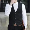 Men's Vests Men Waistcoat Black Single-breasted V Neck Back Lace-up Suit Vest Oversize Male Gilet Homme Sleeveless Formal Business