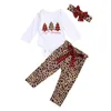 衣類セット0-12か月生まれた男の子の女の子の女の子クリスマススーツの木印刷プルオーバートップとヒョウパンツChristams Outfits 3PCS