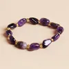 Crystal Gravel Chip Natural Stone Strand Armband Halvtal Stone Oregelbundet pärlstav Amethyst pärlarmband för kvinnors vänskapsmycken