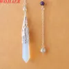 Natural Stones Pendulum Pendant for Dowsing Divination 7 Chakra Chain Hexagonal Point Silver-color Prism Reiki Pendule BO941