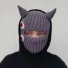 BeanieSkull Caps Halloween Funny Horns Knitted Hat Beanies Warm Full Face Cover Ski Mask Windproof Balaclava for Outdoor Sport 220274O