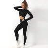 Actieve sets naadloos shirt met lange mouwen set yoga pak dames sportkleding hoge elastische bulpty fitness leggings panty's sportschool slijtage