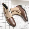 Britse enkellaarzen mannen schoenen pu stiksel faux suede square hoofd retro knoppen comfortabel modebedrijf casual feest