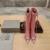 Cagole Designer Boots Женщина зимняя черная коленная шпилька для шпильки украшенные заостренные пальцы для сексуального шпилька на каблуке настоящие кожа