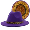 Leopard Panama Hat Women Men Fedora Feel Hats Woman Fedoras Man Wide Brim Cap Women039s Modna jesień zimowych czapek impreza Christ9553097