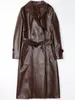 Женские траншеи Coats Nerazzurri Spring Brown Long Black Faux Leather Trench Poat для женщин с длинным рукавом с длинным рукавом двойной грудь женская осенняя мода 7xl 220922