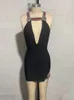 Casual jurken Dive Teger sexy kralen Deep V Neck Bodycon Bandage Dress Elegant Ladies Sling Mouwess Black Designer Club Party Outfi