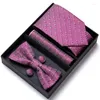 Arco lanche moda para homens seda borboleta arco designer vermelho links de alfinete Hanky ​​Set em uma boa caixa de presente para embalagem