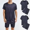 Herren-Trainingsanzüge, Herren-Homewear, Eisseide, einfarbig, dünnes Hemd, zweiteiliges Set, Pyjama, kurzärmelige Shorts, lässige Sportbekleidung, große Größe