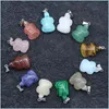 Charms Fubaoying Carved Gemstones Animals Charms Turtle Pendant Crystal Rose Quartzite Halsband för smycken C3 DR DHSeller2010 DHNYG