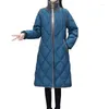 Damesgeulcoats mode Long Parka vrouwen 2022 Winterjas losse watten katoenen gekantde standaard coller jas uit het kader van het dikke warmte warm warm warm